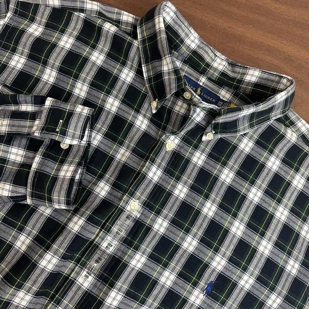 Polo Ralph Lauren Flannel Shirt Green Blue Plaid‎ Button Down Mens 3XB